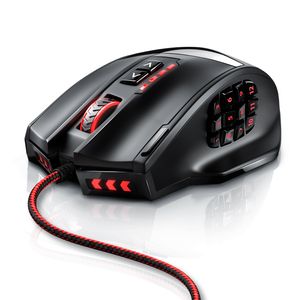 Titanwolf Gaming-Maus kabelgebunden 1000 dpi, USB MMO Mouse mit 16400dpi, 18 programmierbare Tasten, Gewichte