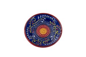 Kaladia Keramik Teller blau/rotem Rand - handbemalte Teller mit schönem Dekor - Reibeteller -  Spain