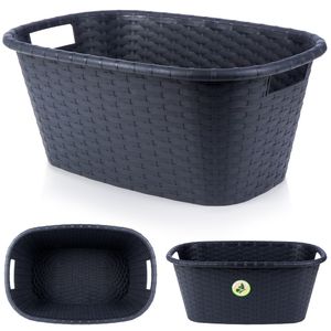 Vilde Wäschekorb Wäschebehälter Wäschebox Badezimmerkorb aus Kunststoff schwarz 35 L