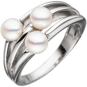 JOBO Damen Ring 56mm 925 Sterling Silber rhodiniert 3 Süßwasser-Perlen Perlenring