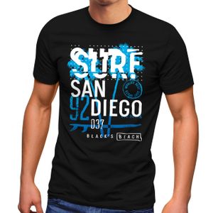 Herren T-Shirt Surf Design San Diego Palmen Beach Strand Sommer Palmen Fashion Streetstyle Neverless® schwarz-blau L