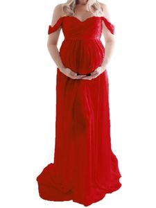 Damen Abendkleider Mutterschaft Kleid Lange Schwangerschaft Kleider Elegant Ballkleid Rot,Größe XL