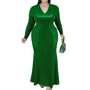 Damen Cocktailkleider Maxikleider Rufled Ball Gown Party Kleid Plus Größe  Langarm Grün,Größe:EU 3XL