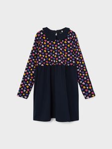 NAME IT Kinder Print Kleid für Mädchen Freizeit Schößchen Dress Langarm mit Knopfverschluss NKFODNIA, Farben:Blau, Größe Kinder:122