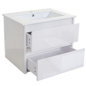 Waschbecken + Unterschrank HWC-B19, Waschbecken Waschtisch Badezimmer, hochglanz 50x60cm  weiß