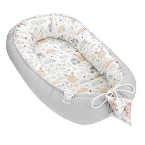 Babynest kokon dla noworodka 90 x 50 cm - Ręcznie robione przytulne gniazdo kokonowe wykonane z bawełny sowa jasnoszara