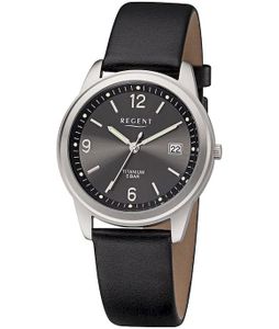 Regent Herren Uhr Titan-Uhr F-684 Analog Leder Armband-Uhr schwarz URF684