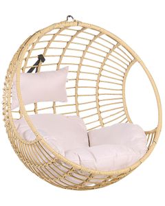 BELIANI Hängesessel Beige Rattan Korbsessel inkl. Kissen Outdoor Indoor Boho Stil