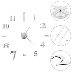 vidaXL 3D nástenné hodiny Moderný dizajn 100 cm XXL Strieborná