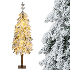 COSTWAY 150cm Weihnachtsbaum künstlich mit Schnee, LEDs in warmweiß und bunt, 11 Lichtmodi, Timer, Tannenbaum mit Beleuchtung & Metallständer, Christbaum Kunstbaum Weihnachten, Weiß