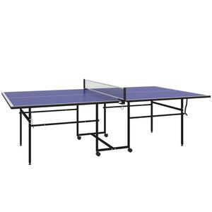 SPORTNOW Skladací stôl na stolný tenis, stôl na stolný tenis s kolieskami, súprava na stolný tenis s 2 pálkami na stolný tenis, 3 loptičky, vonkajší krytý oceľový, modrý