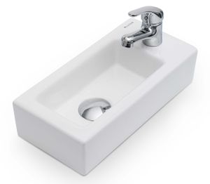 VILSTEIN Waschbecken Mini I Gäste-WC I Hänge- oder Aufsatzwaschbecken Klein I Hahnloch Rechts I 36,5cm x 18cm x 9cm