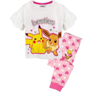 Pokémon - "Besties" pyžamo s dlhými nohavicami pre dievčatá NS6757 (128) (Biela/Ružová/Strieborná)