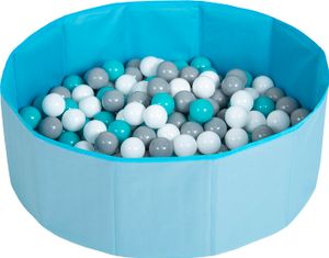 Selonis Faltbare Bällebad mit 100 Bälle für Kinder Haustiere Spielbad, blau:weiß/grau/türkis