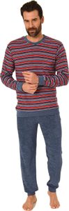 Herren Frottee Pyjama, Schlafanzug mit Bündchen - in toller Streifenoptik - 291 101 13 003 ; jeans-melange , 52