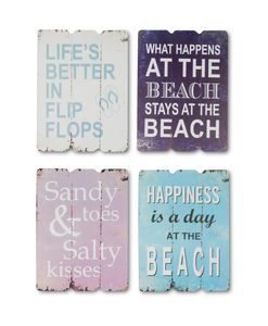 4tlg. Wandschilder Set Holzbild Holzschild Dekoschild Shabby Sommer Maritim Meer