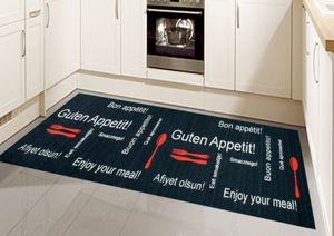 Küchenläufer Küchenteppich waschbar mit Schriftzug Guten Appetit in Schwarz Rot Größe - 80x200 cm