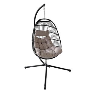Hängesessel Hängekorb Polyrattan Hängeschaukel mit Gestell Sessel Schwarz-Grau Hängesessel Hängekorb Polyrattan Hängeschaukel mit Gestell Sessel Schwarz-Grau