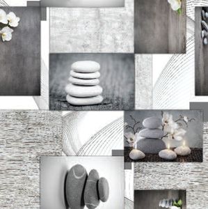 PVC Tischdecke Stone Steine Wachstuch · Breite & Länge wählbar · abwaschbare Tischdecke · grau weiss schwarz, Größe:140 x 200 cm