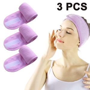 Haarband für Make Up - 3 Stück Spa Stirnband mit Klettverschluss Kosmetik Stirnband Verstellbare Haarschutzband für Sport Yoga(Rosa)
