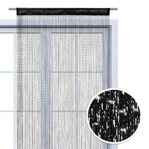 WOMETO Provázková záclona třpytivá 90x245 cm - černo-stříbrná lesklá dekorativní šála průhledná poloprůhledná Vánoce