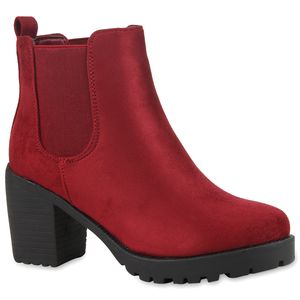 Mytrendshoe Damen Stiefeletten Chelsea Boots Profilsohle 70?s Schuhe 76870, Farbe: Burgund, Größe: 38