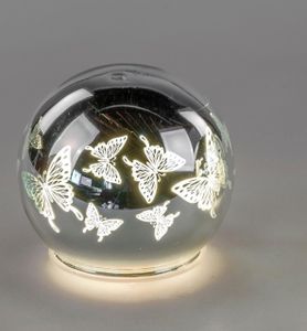 LED Deko Kugel SCHMETTERLINGE D. 10cm mit Timer aus Glas Formano F24