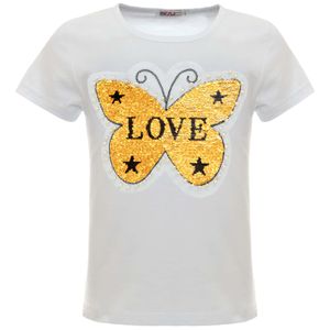 BEZLIT Mädchen Wende Pailletten T-Shirt mit Schmetterling und Kunstperlen Weiß 164