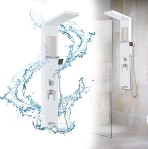 VA-Cerulean systém sprchových panelov sprchový panel z nehrdzavejúcej ocele kartáčovaný sprchový stĺp s 5 sprchovacími režimami sprchový set sprchový panel veža s dažďovou sprchou (biely)
