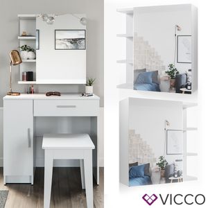 Toaletný stolík Vicco + zrkadlová skrinka + stolička Fynnia biela 80,2 x 74 x 44,3 cm odvodený drevený výrobok