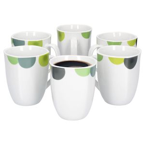 6er Set Kaffeebecher Rondo 300-350ml Jumbo-Tasse Becher Tee Retro-Kreise grün-gelb edles Porzellan