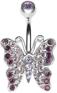 Bauchnabel Silber 925 Piercing Schmetterling Mit Kristall Elements- Amethyst