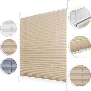 Plissee Klemmfix, verspannt, blickdicht, Sichtschutz Sonnenschutz Jalousie Creme,45 cm x 130 cm (B x L)