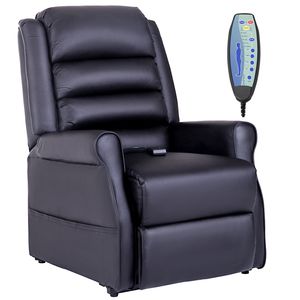 HOMCOM Massagesessel Aufstehsessel für Senior Elektrischer Relaxsessel Fernsehsessel mit Wärmefunktion Liegefunktion Aufstehhilfe Kunstleder Schwarz 82 x 96 x 107 cm