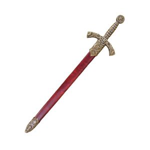 Brieföffner Schwert der Templer Kreuzritter messingfarben mit roter Scheide