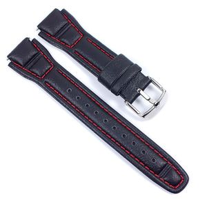 Casio Uhrenarmband Leder Band 17mm schwarz/Rot für AQF-102WL AQF-102
