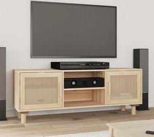 vidaXL TV-Schrank Braun 105x30x40 cm Massivholz Kiefer Natur-Rattan