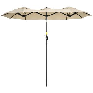 Outsunny Sonnenschirm, 285 x 147cm Gartenschirm, Marktschirm mit verstellbarem Neigungswinkel, Doppelsonnenschirm mit Winddach für Terrasse, Pool, Khaki