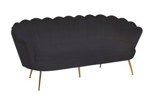 SalesFever Muschel-Sofa | 3-Sitzer | Bezug Samt-Stoff | Gestell Metall goldfarben | B 180 x T 76 x H 78 cm | schwarz