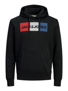 Jack & Jones Herren Kapuzen-Pullover Male Hoodie mit Logo, Farbe:Schwarz, Größe:L