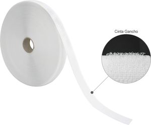 Weißes, selbstklebendes Hakenband, 25 Meter Rolle