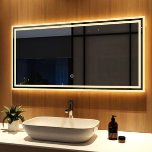 Meykoers LED Badspiegel 120x60cm Badspiegel mit Beleuchtung kaltweiß Lichtspiegel Badezimmerspiegel mit Touchschalter IP44 energiesparend