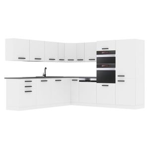 Belini Küchenzeile Küchenblock Küche L-Form JANE Küchenmöbel mit Griffe, Einbauküche ohne Elektrogeräten mit Hängeschränke und Unterschränke, ohne Arbeitsplatten, Weiß matt