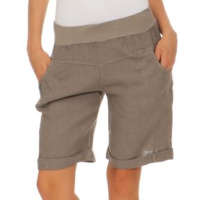 Bermuda Shorts Damen Leinenshorts kurze Hose Freizeithose 100% Leinen Shorts Uni Sommer Strand Art. 276  Fango M