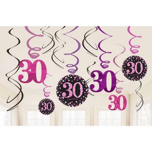Amscan Funkelnde rosa 30. Geburtstag wirbelt Dekorationen (12er Pack) SG12841 (Einheitsgröße) (Pink)