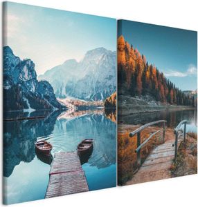 murando - Handart Bilder Set Landschaft Kunstdrucke auf Leinwand 40x30cm 2 Teilig je 20x30cm Collage 2er Mehrteiligen Gemälden Vlies Leinwandbild mit Struktur - Panorama Berge c-B-10266-b-a