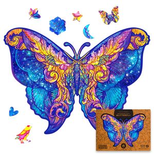 UNIDRAGON Original Holzpuzzle — Intergalaktischer Schmetterling, 108 Teile, Klein 9 x 6.7 Zoll (23 x 17 cm)