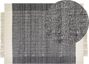 BELIANI Dywan czarny ze zlamaną bielą wełniany 160 x 230 cm z frędzlami prostokątny styl boho do salonu sypialni