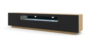 TV LOWBOARD Schrank 200 cm TV Tisch Sideboard TV Kommode HiFi-Tisch Artisan Eiche Schwarze Fronten LED-Beleuchtung