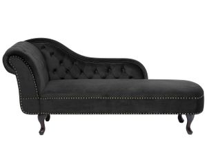 Chaiselongue Linksseitig Schwarz Samtstoff Holzfüße Glamourös